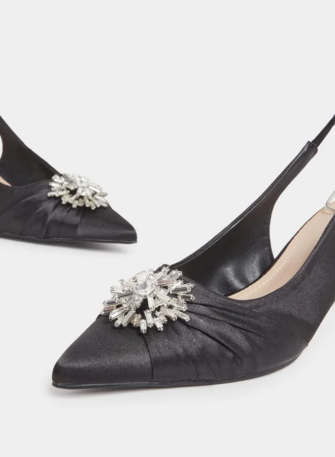 ستايلي حذاء كعب منخفض بحزام خلفي ومزينة